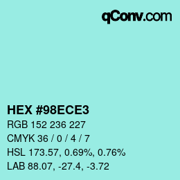 カラーコード: HEX #98ECE3 | qconv.com