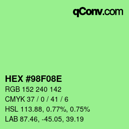 Color code: HEX #98F08E | qconv.com
