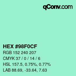 Color code: HEX #98F0CF | qconv.com