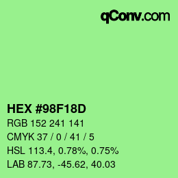 Color code: HEX #98F18D | qconv.com