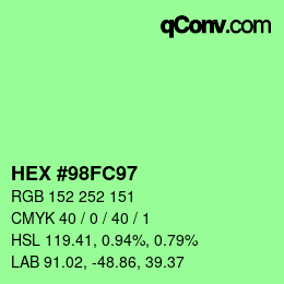 Farbcode: HEX #98FC97 | qconv.com