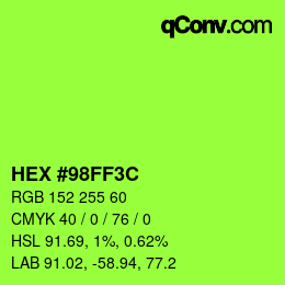 Color code: HEX #98FF3C | qconv.com