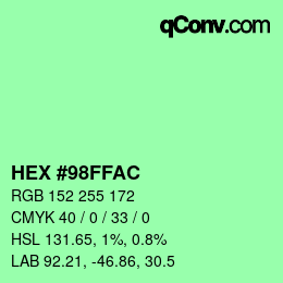 颜色代码: HEX #98FFAC | qconv.com