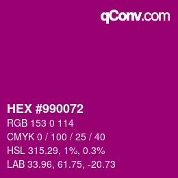 Code couleur: HEX #990072 | qconv.com