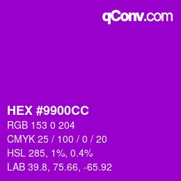 Color code: HEX #9900CC | qconv.com