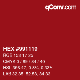 カラーコード: HEX #991119 | qconv.com