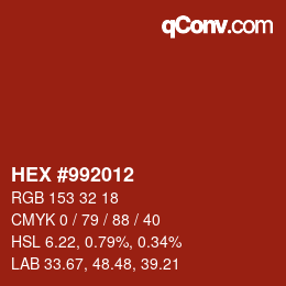 Color code: HEX #992012 | qconv.com