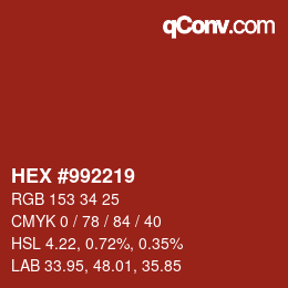 Code couleur: HEX #992219 | qconv.com
