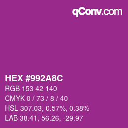 颜色代码: HEX #992A8C | qconv.com