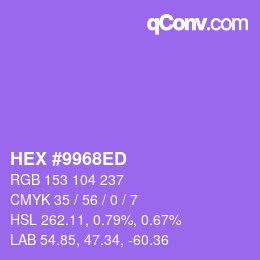 颜色代码: HEX #9968ED | qconv.com