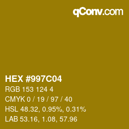 カラーコード: HEX #997C04 | qconv.com