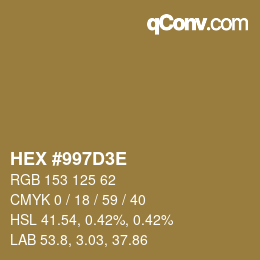 Color code: HEX #997D3E | qconv.com