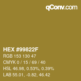 Color code: HEX #99822F | qconv.com