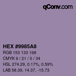 颜色代码: HEX #9985A8 | qconv.com