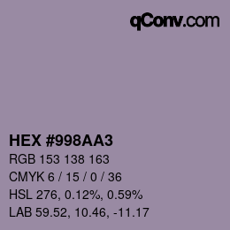 颜色代码: HEX #998AA3 | qconv.com