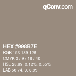 Color code: HEX #998B7E | qconv.com