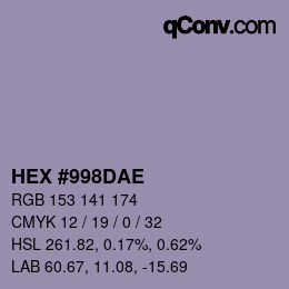 Color code: HEX #998DAE | qconv.com