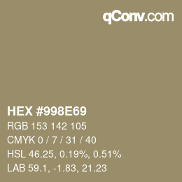颜色代码: HEX #998E69 | qconv.com