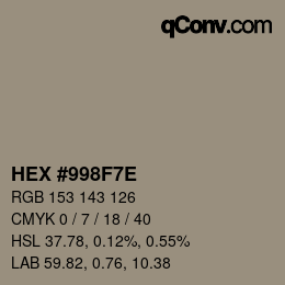 Color code: HEX #998F7E | qconv.com