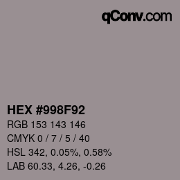 Farbcode: HEX #998F92 | qconv.com