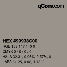 Color code: HEX #99938C00 | qconv.com