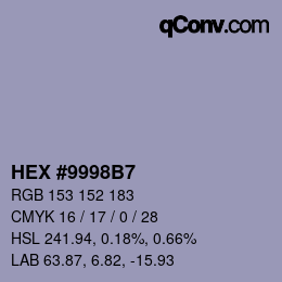 カラーコード: HEX #9998B7 | qconv.com