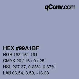 Color code: HEX #99A1BF | qconv.com