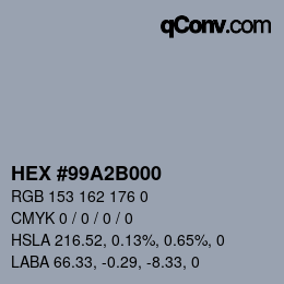 Color code: HEX #99A2B000 | qconv.com