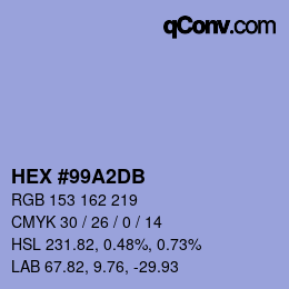 カラーコード: HEX #99A2DB | qconv.com