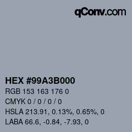 Color code: HEX #99A3B000 | qconv.com
