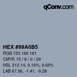颜色代码: HEX #99A6B5 | qconv.com