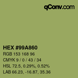 颜色代码: HEX #99A860 | qconv.com