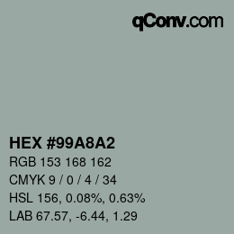 カラーコード: HEX #99A8A2 | qconv.com
