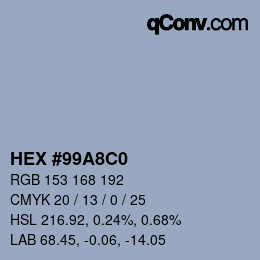 Código de color: HEX #99A8C0 | qconv.com