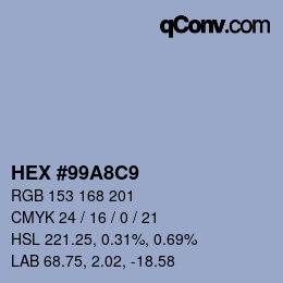 Color code: HEX #99A8C9 | qconv.com