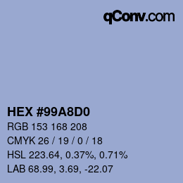 Color code: HEX #99A8D0 | qconv.com