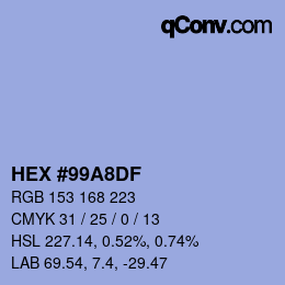 Color code: HEX #99A8DF | qconv.com