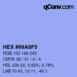 颜色代码: HEX #99A8F5 | qconv.com