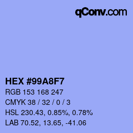 カラーコード: HEX #99A8F7 | qconv.com