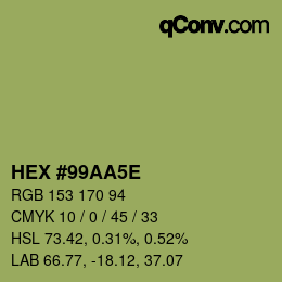 Color code: HEX #99AA5E | qconv.com