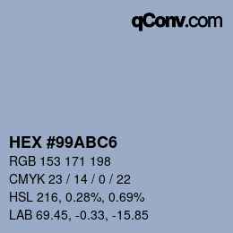Code couleur: HEX #99ABC6 | qconv.com