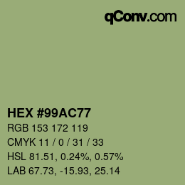 カラーコード: HEX #99AC77 | qconv.com