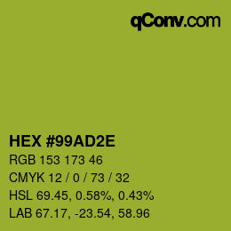 Color code: HEX #99AD2E | qconv.com