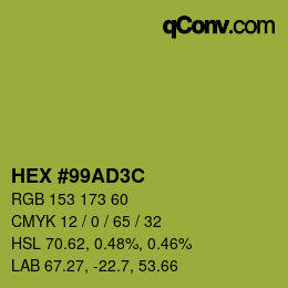 Color code: HEX #99AD3C | qconv.com