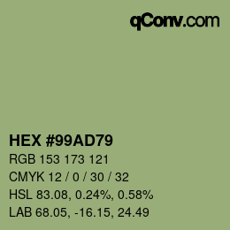 Code couleur: HEX #99AD79 | qconv.com