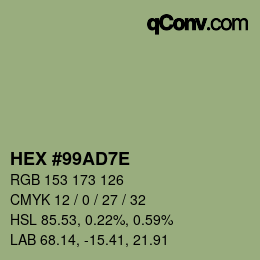Color code: HEX #99AD7E | qconv.com