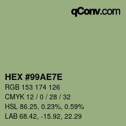 Color code: HEX #99AE7E | qconv.com