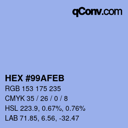 Color code: HEX #99AFEB | qconv.com