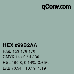 Color code: HEX #99B2AA | qconv.com