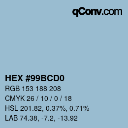 カラーコード: HEX #99BCD0 | qconv.com